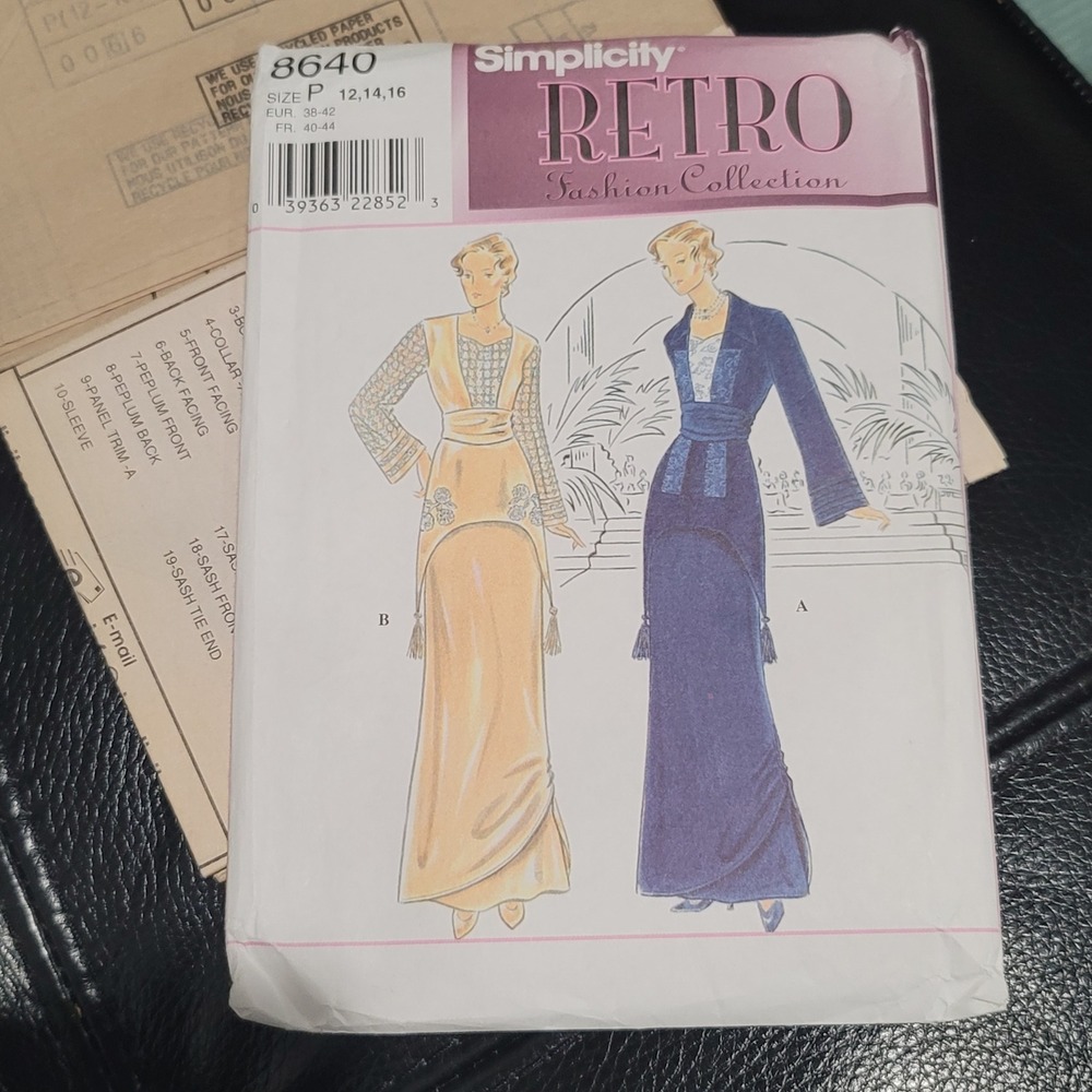 Simplicity 8640 Retro Fashion 1920s Dress Sewing Pattern Size P 12-16 Uncut